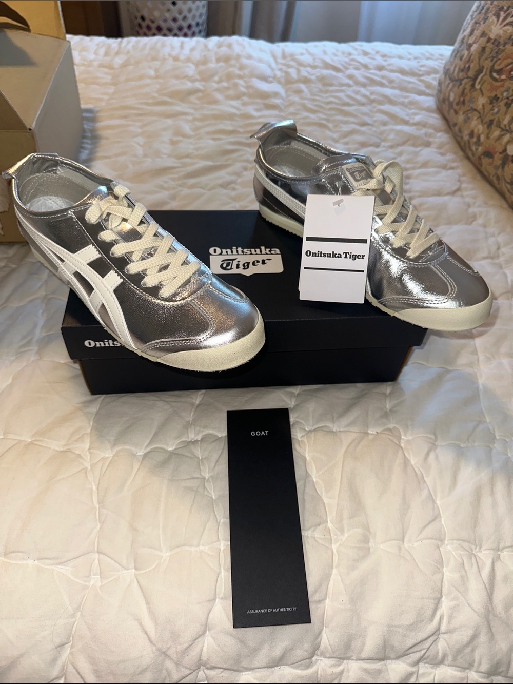 Onitsuka Tiger by Asics Metallic Silver Women's Sneakers with White Stripes